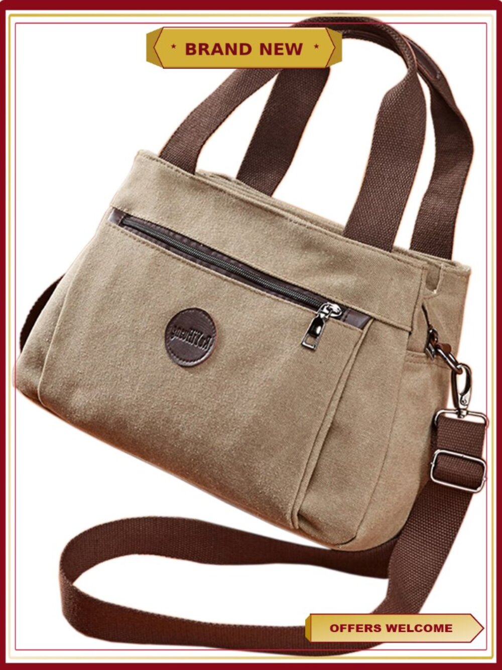 Canvas Tote Bag Women Large Capacity Multi Pockets Shoulder Crossbody Purse